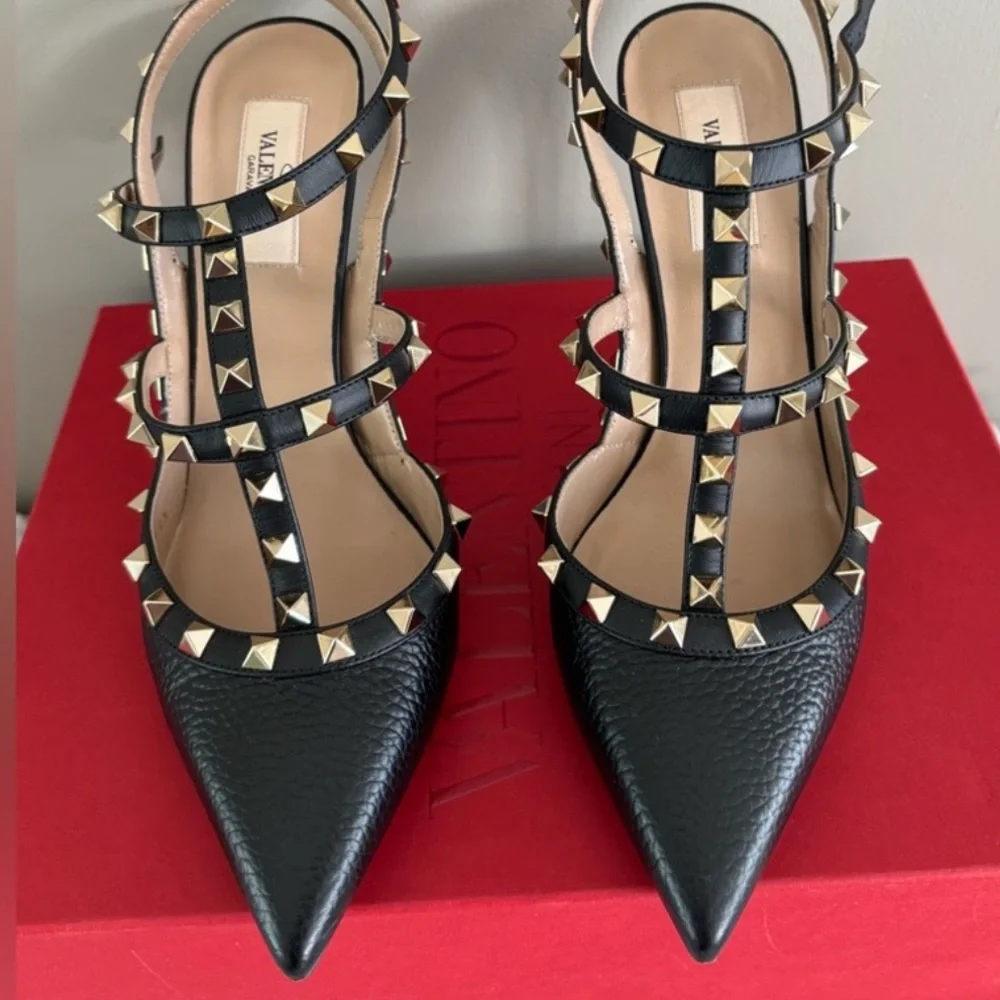 Valentino Garavani Black Heels with Gold Accents - Picture 2 of 6